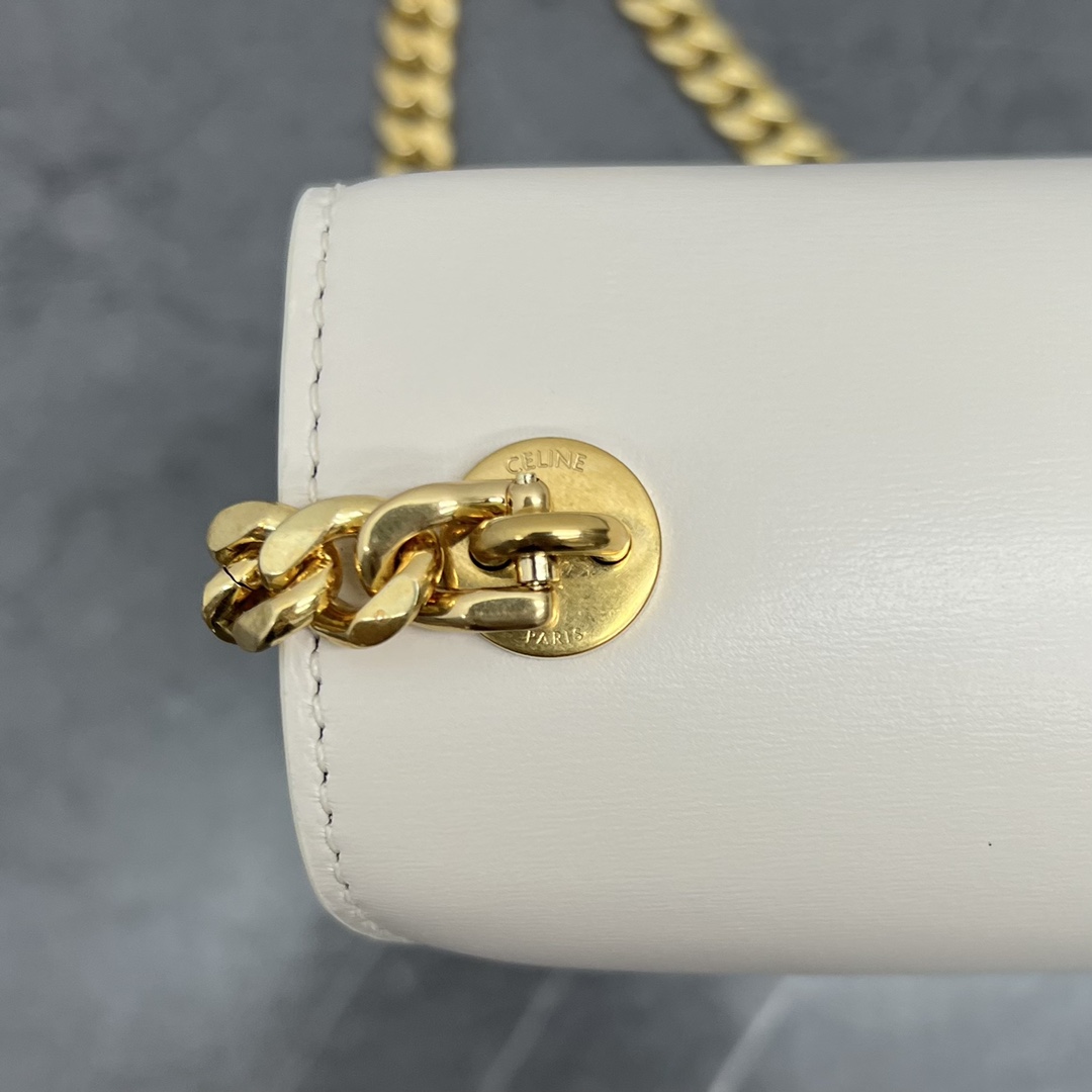 Celine Chain Besace Shoulder Bag Clea In Shiny Calfskin White 110973